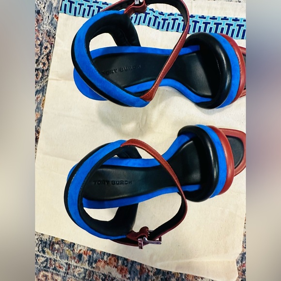 Tory Burch Colour-Block Panel Design 100mm Sandals in Blue in 7 - Picture 9 of 13